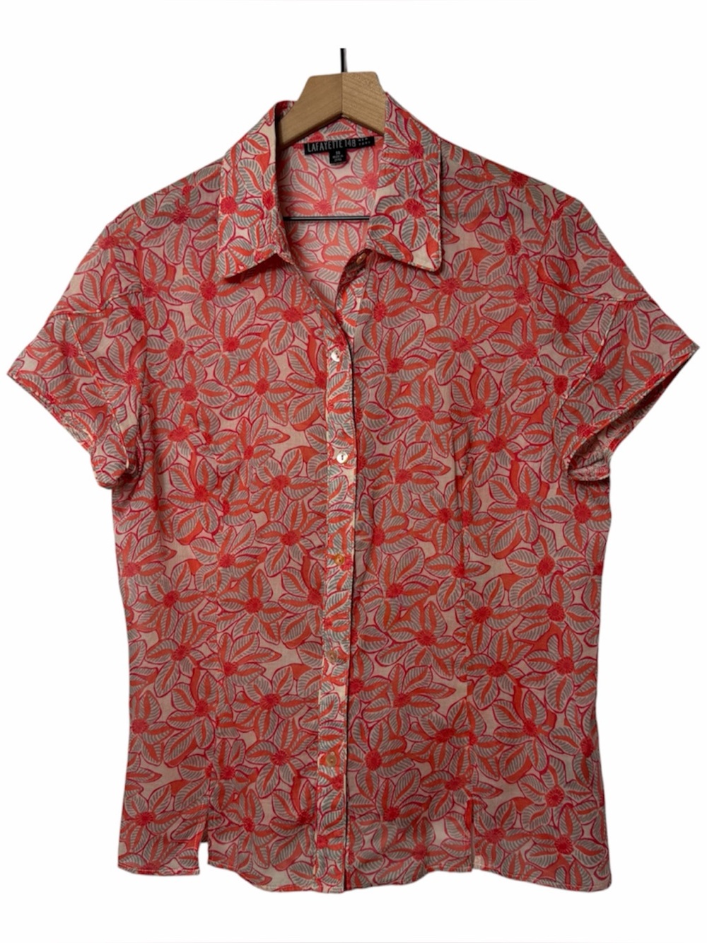 Lafayette 148 Floral Print Blouse Pink Orange Women's 14